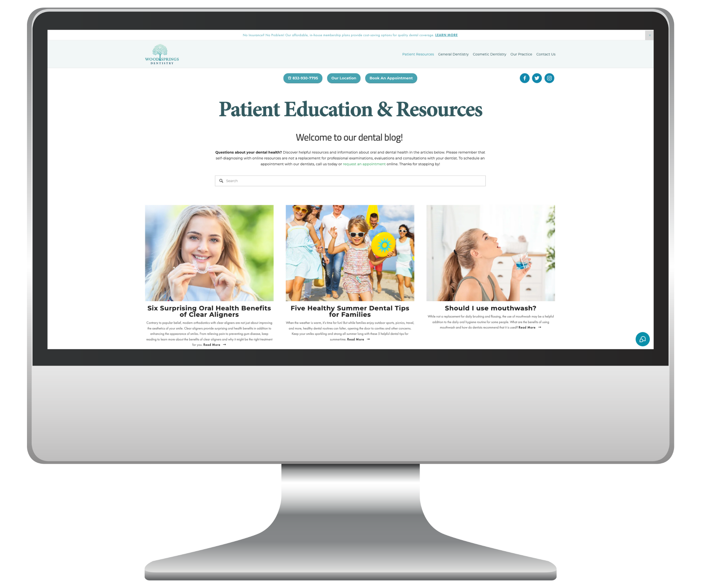 welcome page for custom dental blog belonging to one of Edify Dental Marketing's clients