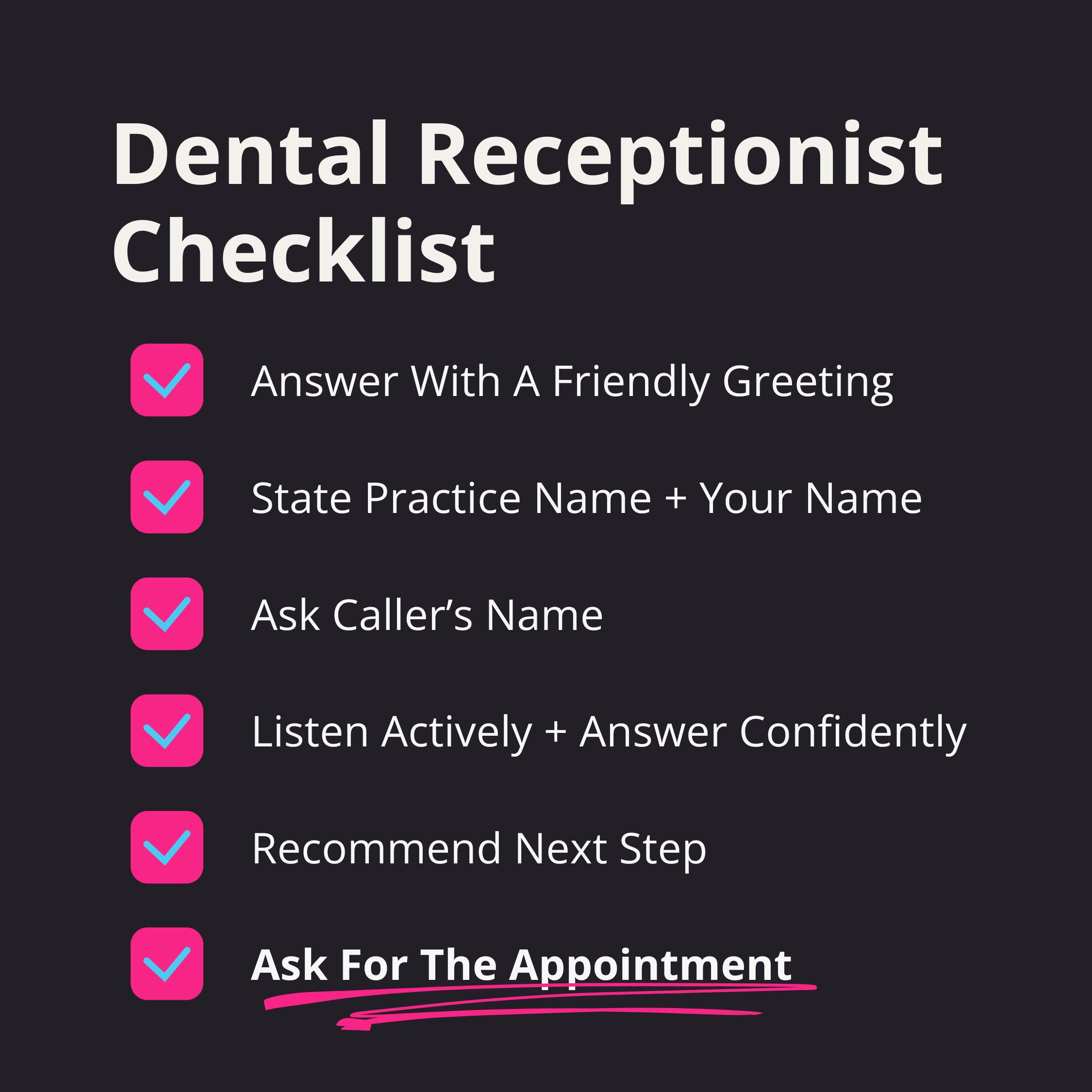 checklist for dental receptionist to help convert more inbound new patient phone calls