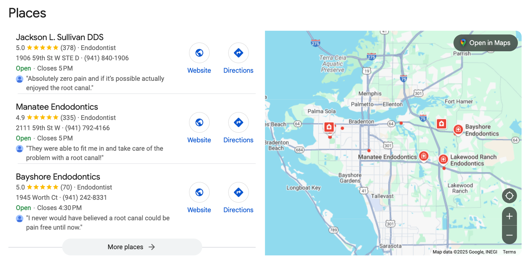 screenshot of an Edify Dental Marketing client ranking number one using local SEO strategies for dentists